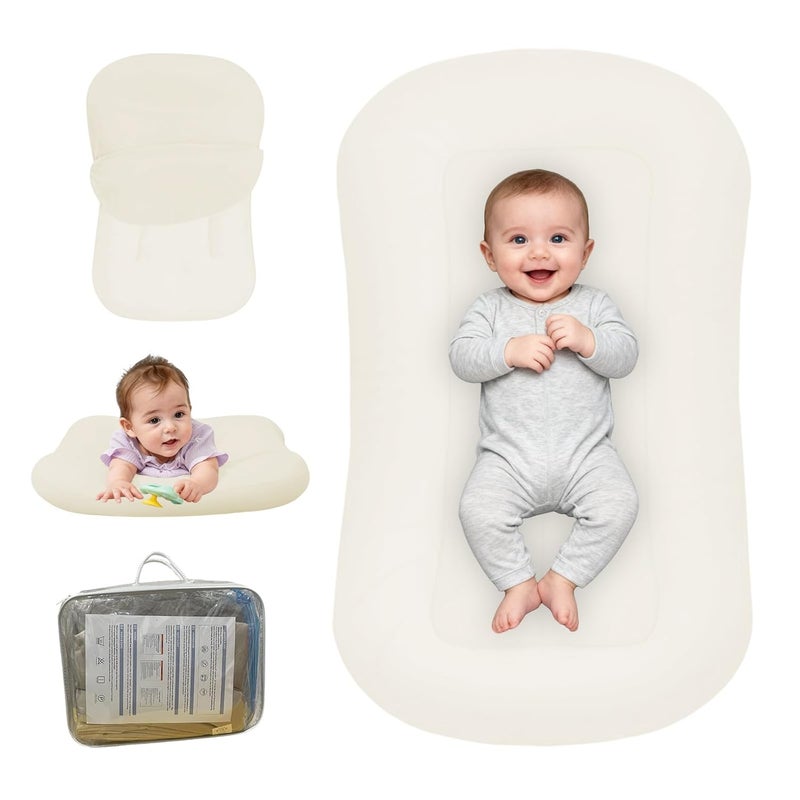 PGONEEE Baby Lounger for Newborn, Bionic Design Baby Lounger, Soft Organic Cotton Breathable Lounger for Infants 0-18 Months (White) - Image 1